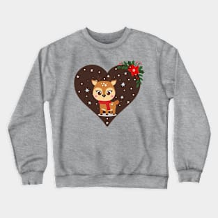 Cute Christmas Reindeer, Snow, Heart, Stars Crewneck Sweatshirt